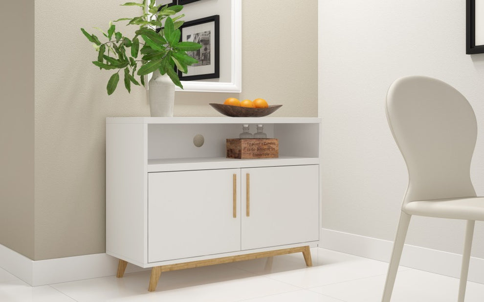 Modern Black And Natural Two Door Console Table By Homeroots | Cabinets | Modishstore - 9