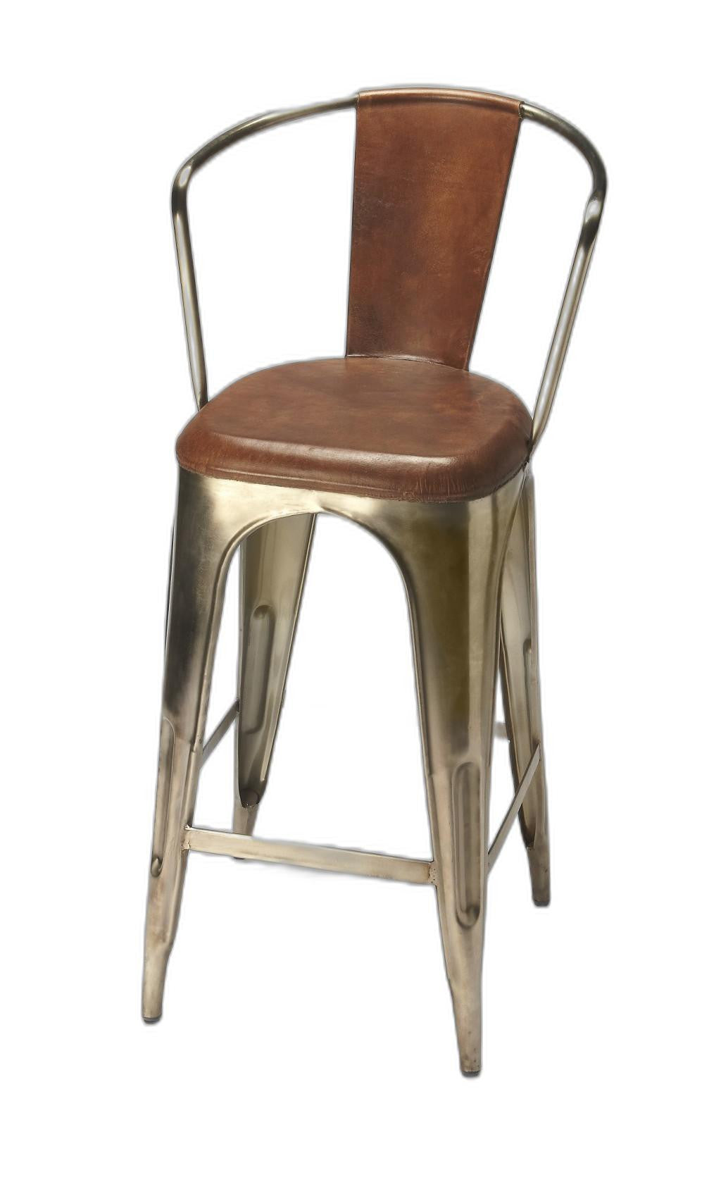Brown Leather And Iron Bar Stool By Homeroots - 389035 | Bar Stools | Modishstore - 2