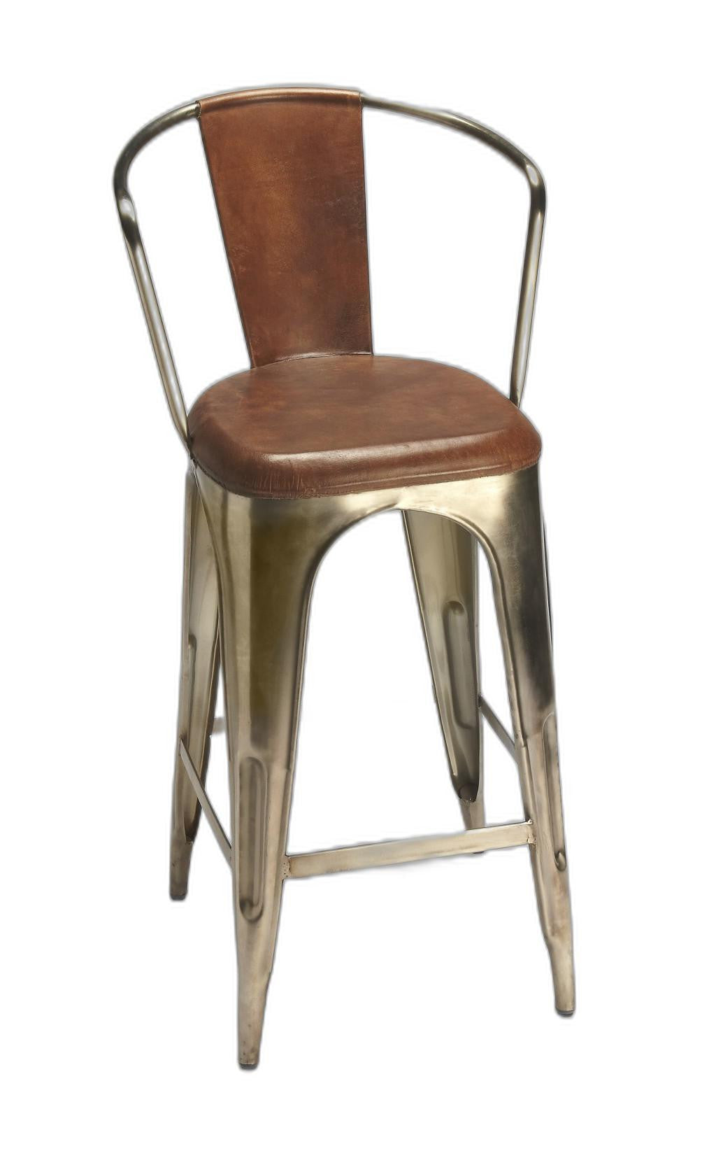 Brown Leather And Iron Bar Stool By Homeroots - 389035 | Bar Stools | Modishstore - 3