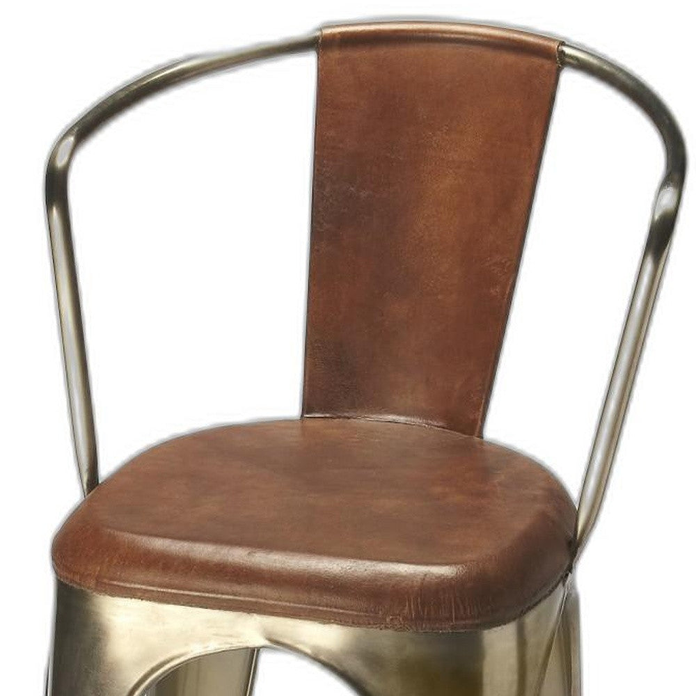 Brown Leather And Iron Bar Stool By Homeroots - 389035 | Bar Stools | Modishstore - 4