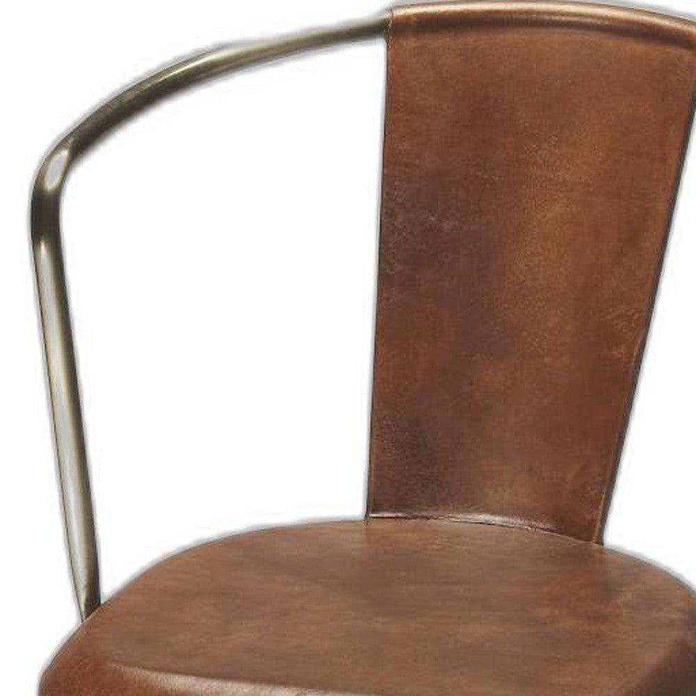 Brown Leather And Iron Bar Stool By Homeroots - 389035 | Bar Stools | Modishstore - 5