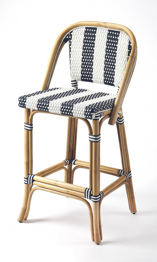 Blue And White Striped Rattan Bar Stool By Homeroots | Bar Stools | Modishstore
