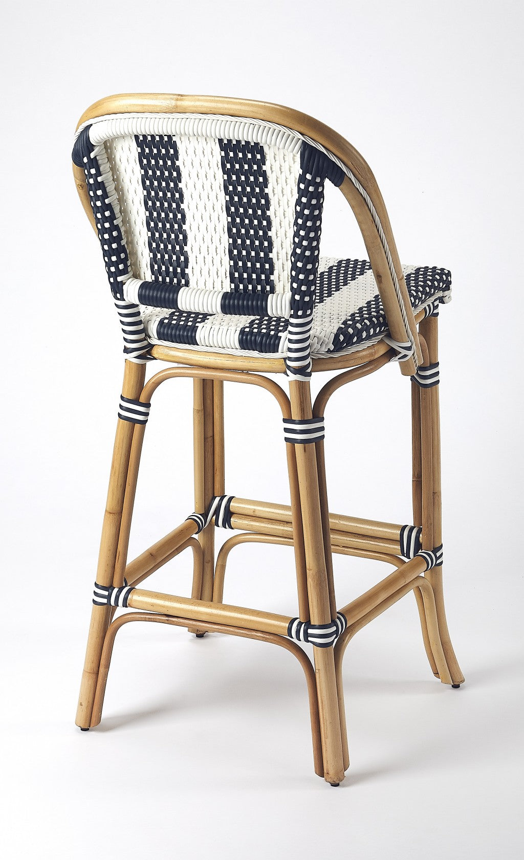 Blue And White Striped Rattan Bar Stool By Homeroots | Bar Stools | Modishstore - 2