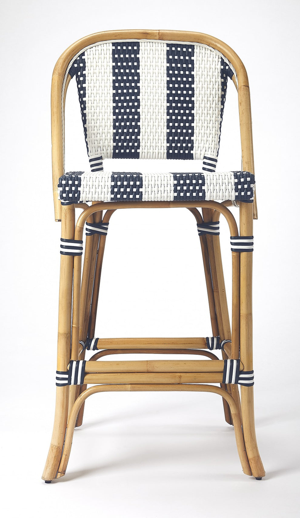 Blue And White Striped Rattan Bar Stool By Homeroots | Bar Stools | Modishstore - 3