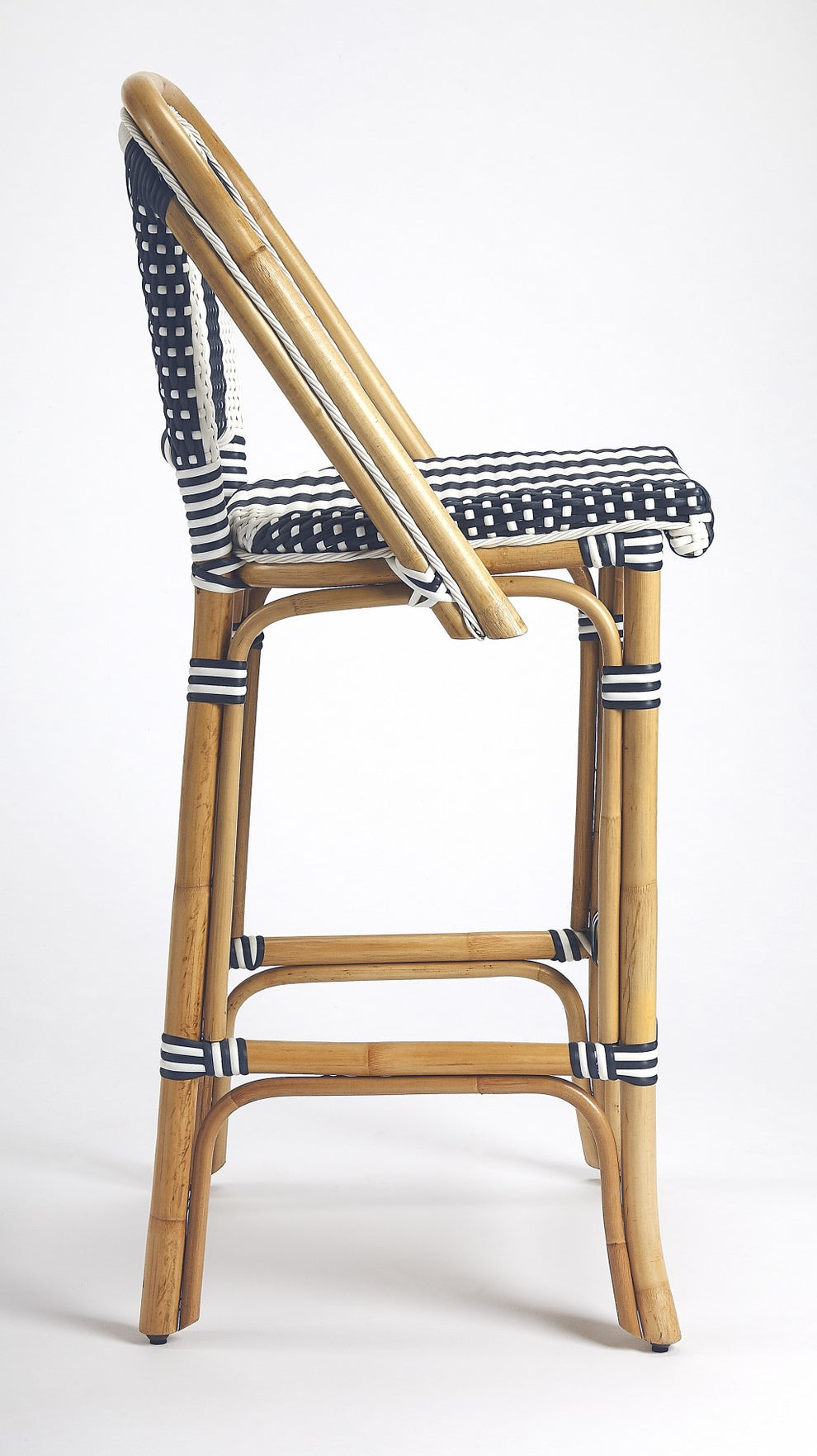 Blue And White Striped Rattan Bar Stool By Homeroots | Bar Stools | Modishstore - 4