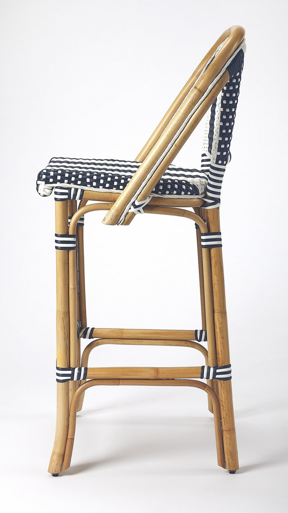 Blue And White Striped Rattan Bar Stool By Homeroots | Bar Stools | Modishstore - 5