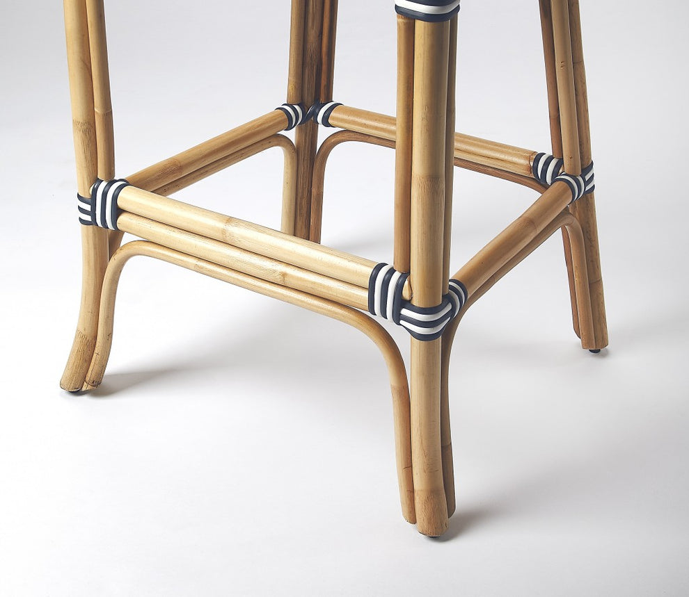 Blue And White Striped Rattan Bar Stool By Homeroots | Bar Stools | Modishstore - 6