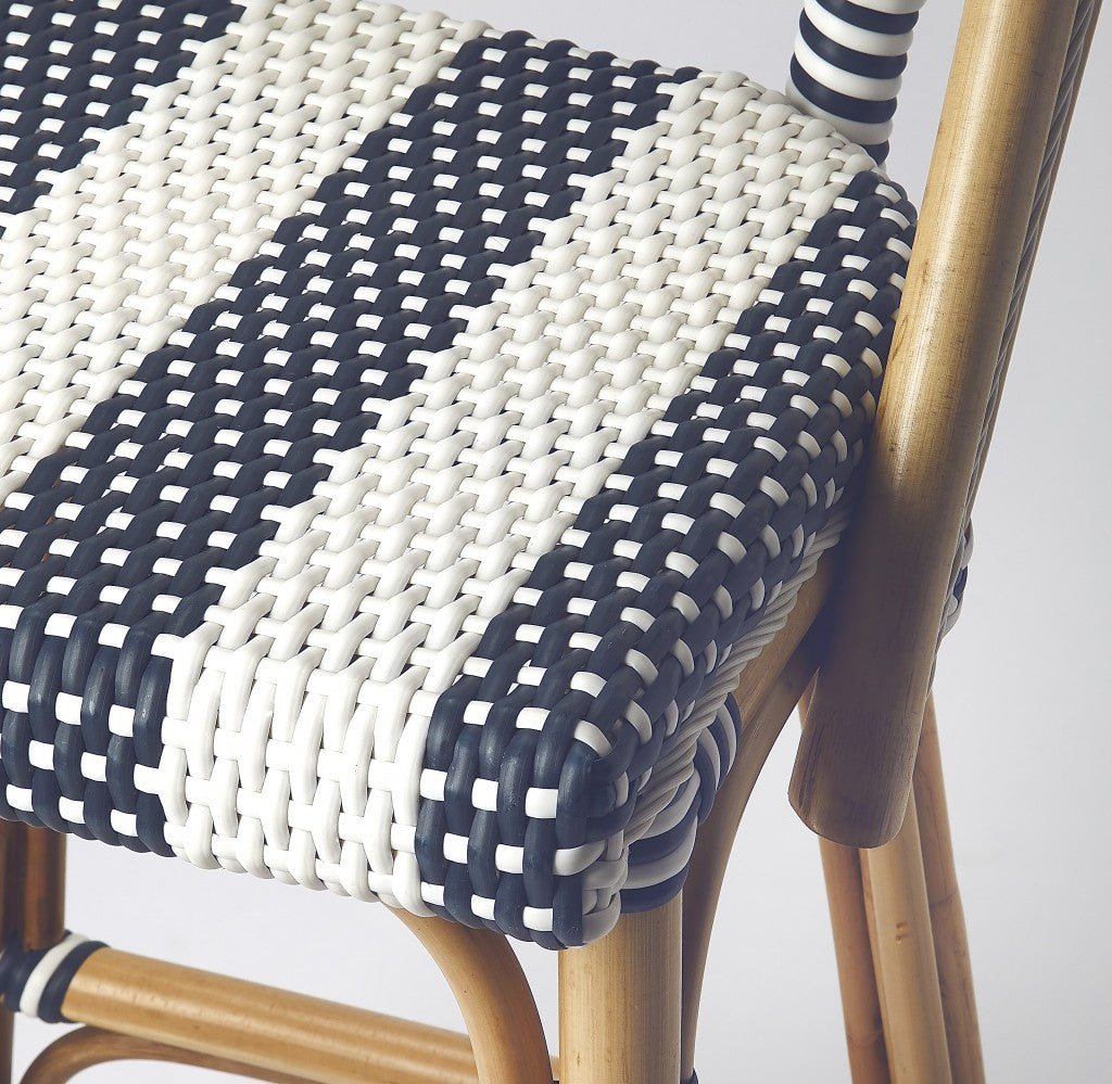Blue And White Striped Rattan Bar Stool By Homeroots | Bar Stools | Modishstore - 7
