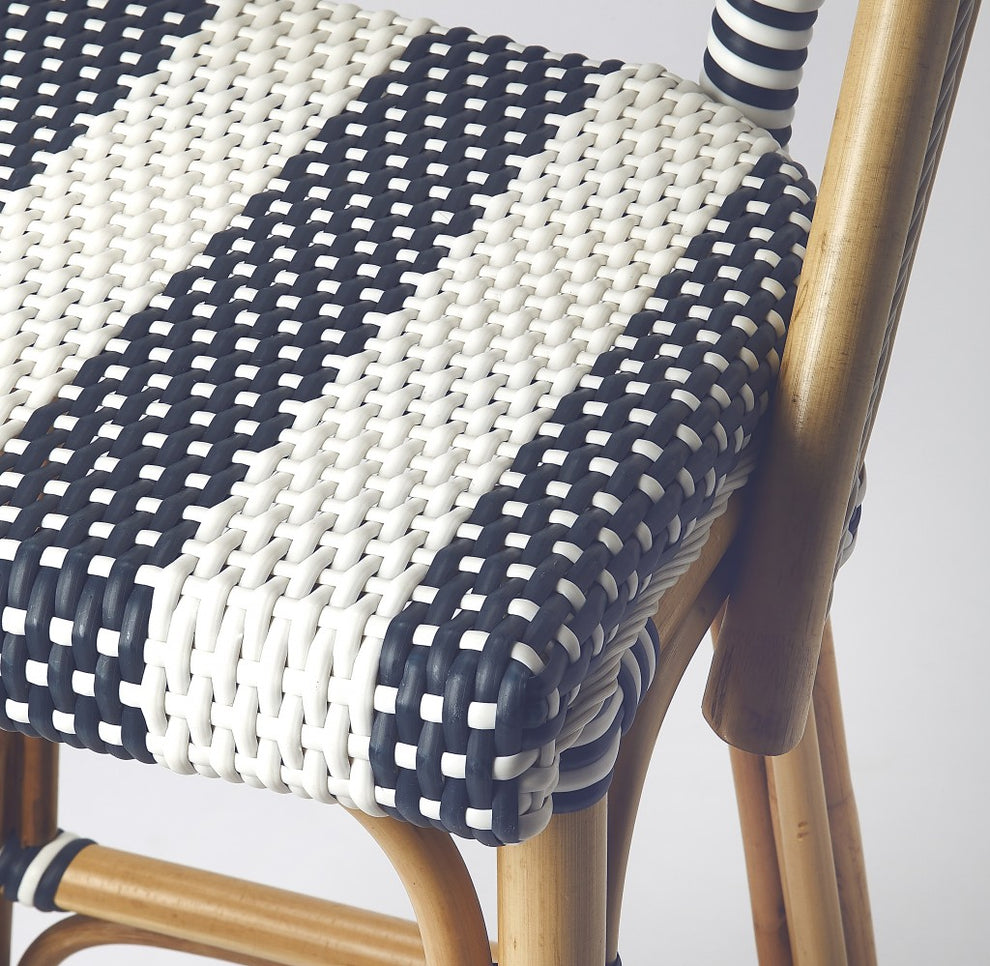 Blue And White Striped Rattan Bar Stool By Homeroots | Bar Stools | Modishstore - 7