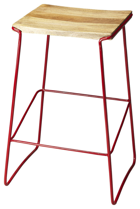 Wood And Red Metal Bar Stool By Homeroots | Bar Stools | Modishstore