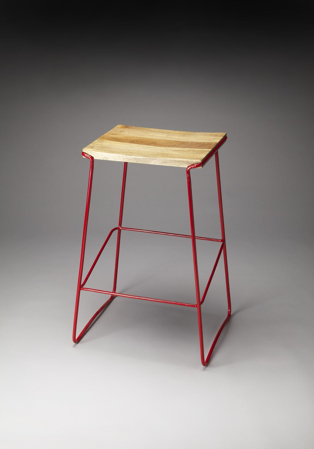 Wood And Red Metal Bar Stool By Homeroots | Bar Stools | Modishstore - 2