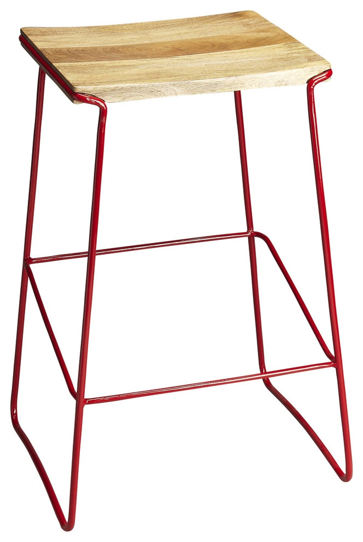 Wood And Red Metal Bar Stool By Homeroots | Bar Stools | Modishstore - 3