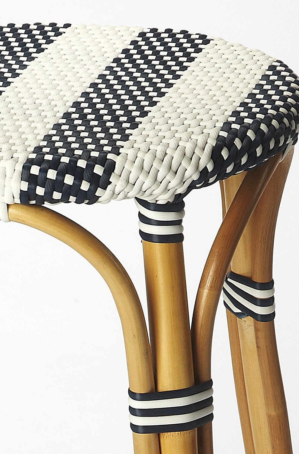Navy Blue And White Rattan Bar Stool By Homeroots | Bar Stools | Modishstore - 2