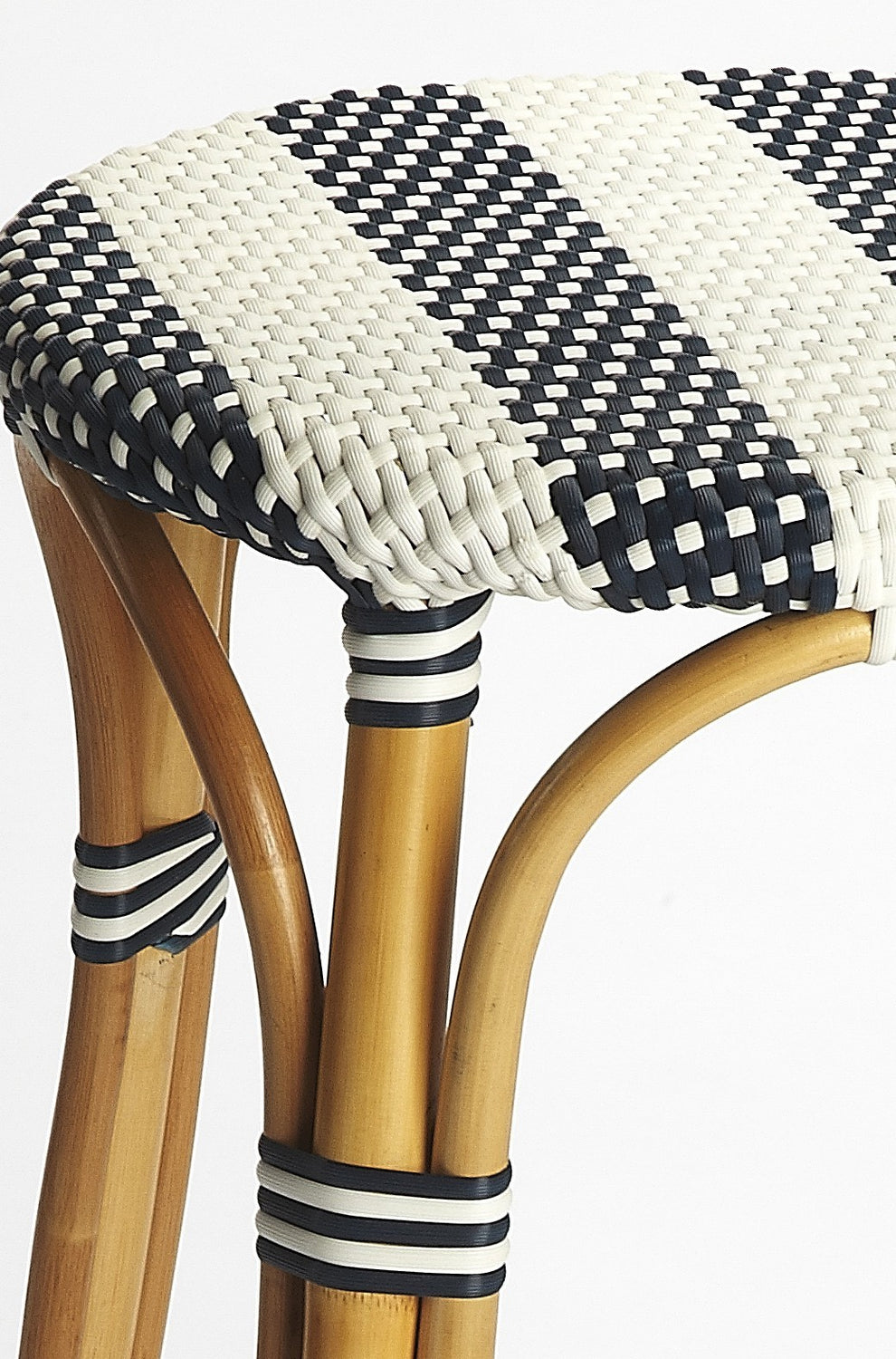 Navy Blue And White Rattan Bar Stool By Homeroots | Bar Stools | Modishstore - 3