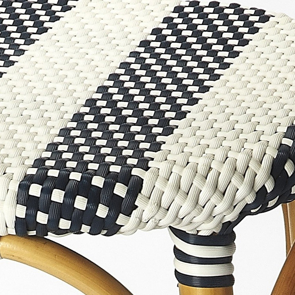 Navy Blue And White Rattan Bar Stool By Homeroots | Bar Stools | Modishstore - 4