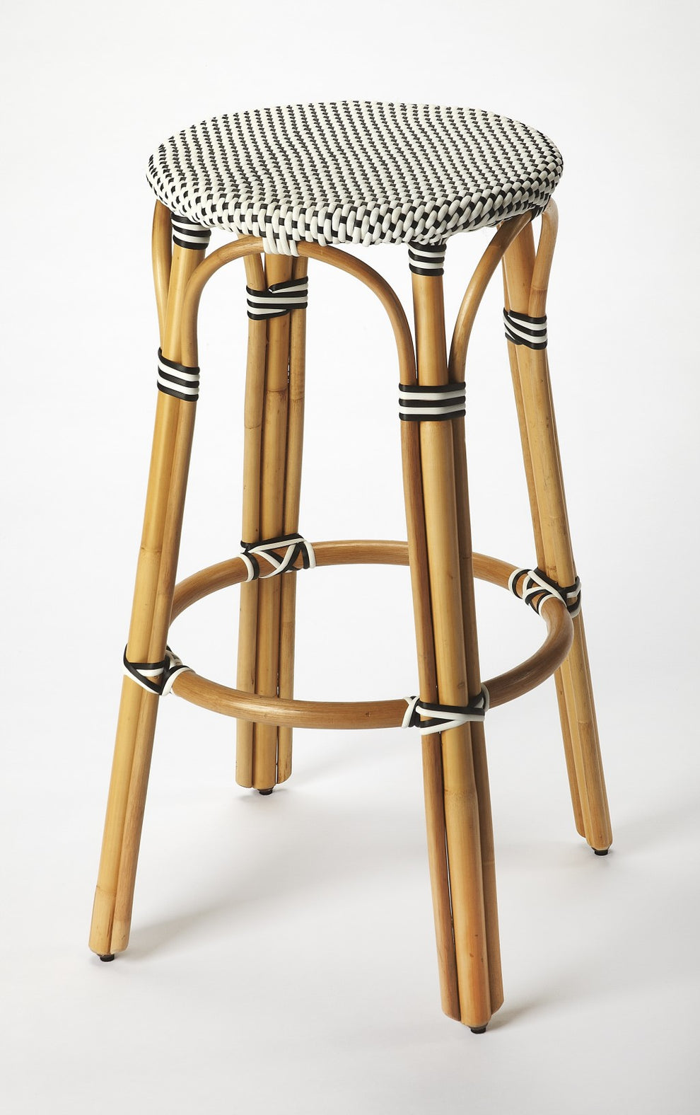 Navy Blue And White Rattan Bar Stool By Homeroots | Bar Stools | Modishstore - 6