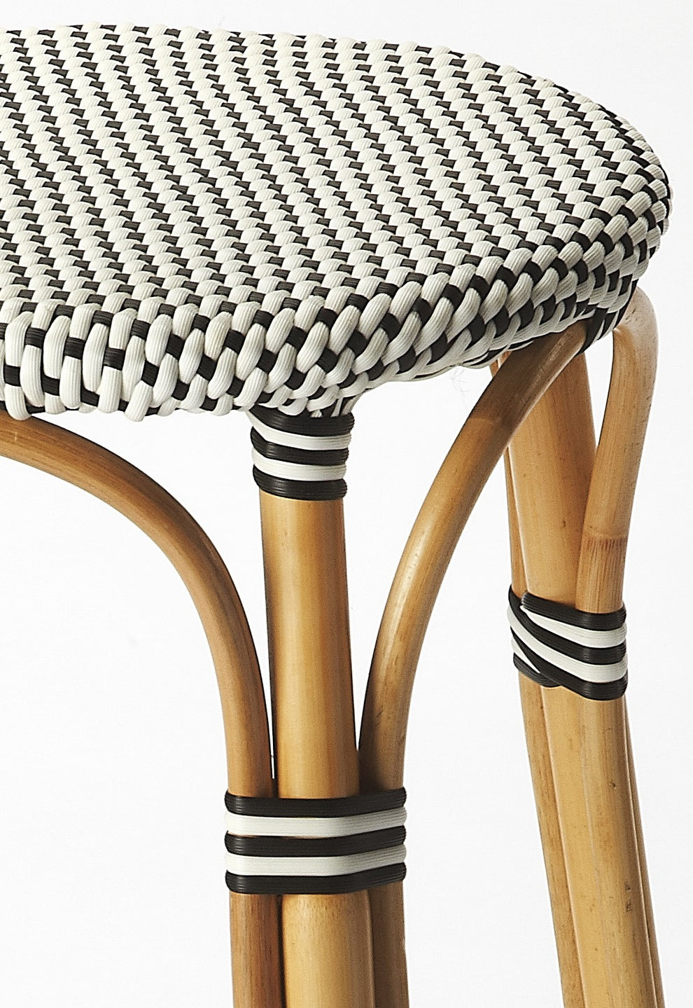 Navy Blue And White Rattan Bar Stool By Homeroots | Bar Stools | Modishstore - 7