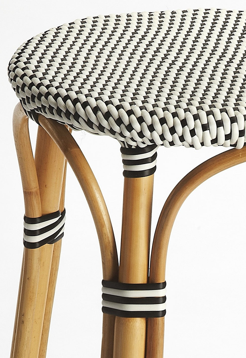 Navy Blue And White Rattan Bar Stool By Homeroots | Bar Stools | Modishstore - 8