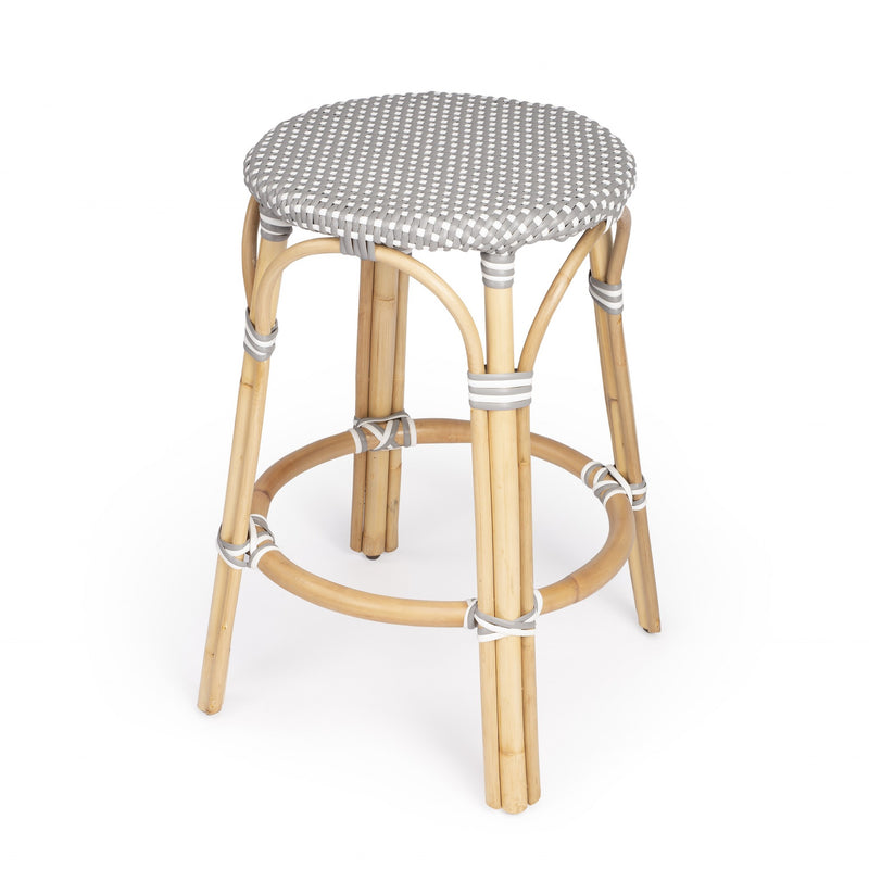 Brown And White Rattan Counter Stool By Homeroots | Counter Stools | Modishstore - 9