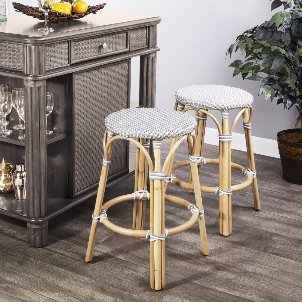Brown And White Rattan Counter Stool By Homeroots | Counter Stools | Modishstore - 14
