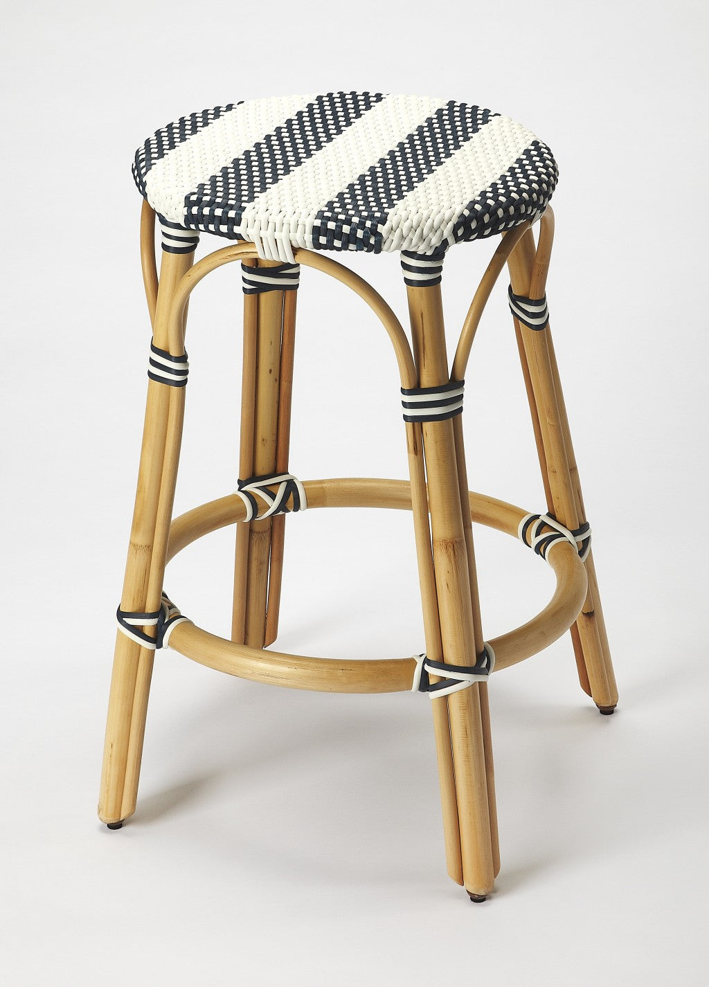 Midnight Blue And White Rattan Counter Stool By Homeroots | Counter Stools | Modishstore