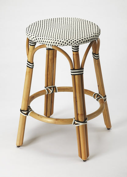 Midnight Blue And White Rattan Counter Stool By Homeroots | Counter Stools | Modishstore - 6
