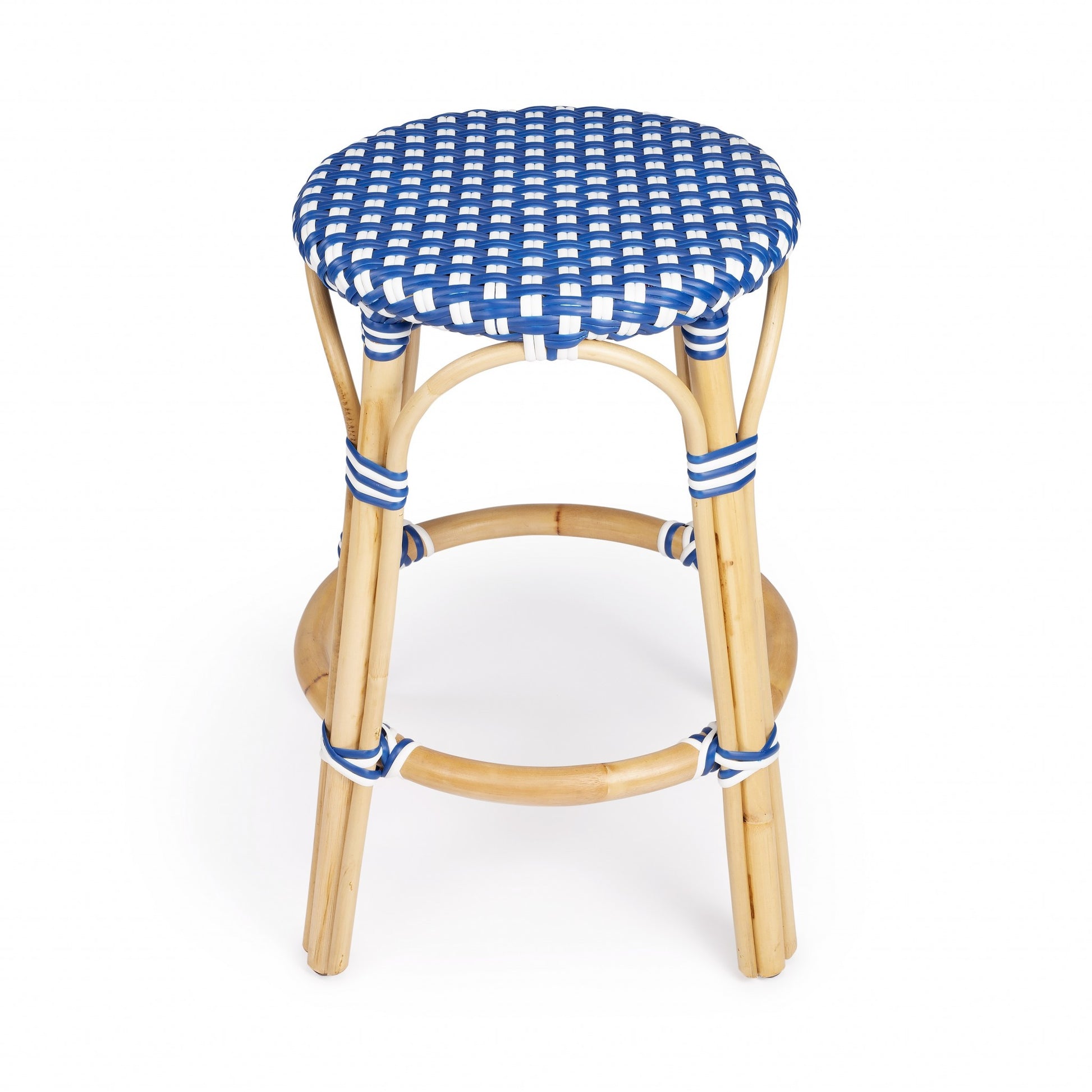 Midnight Blue And White Rattan Counter Stool By Homeroots | Counter Stools | Modishstore - 12