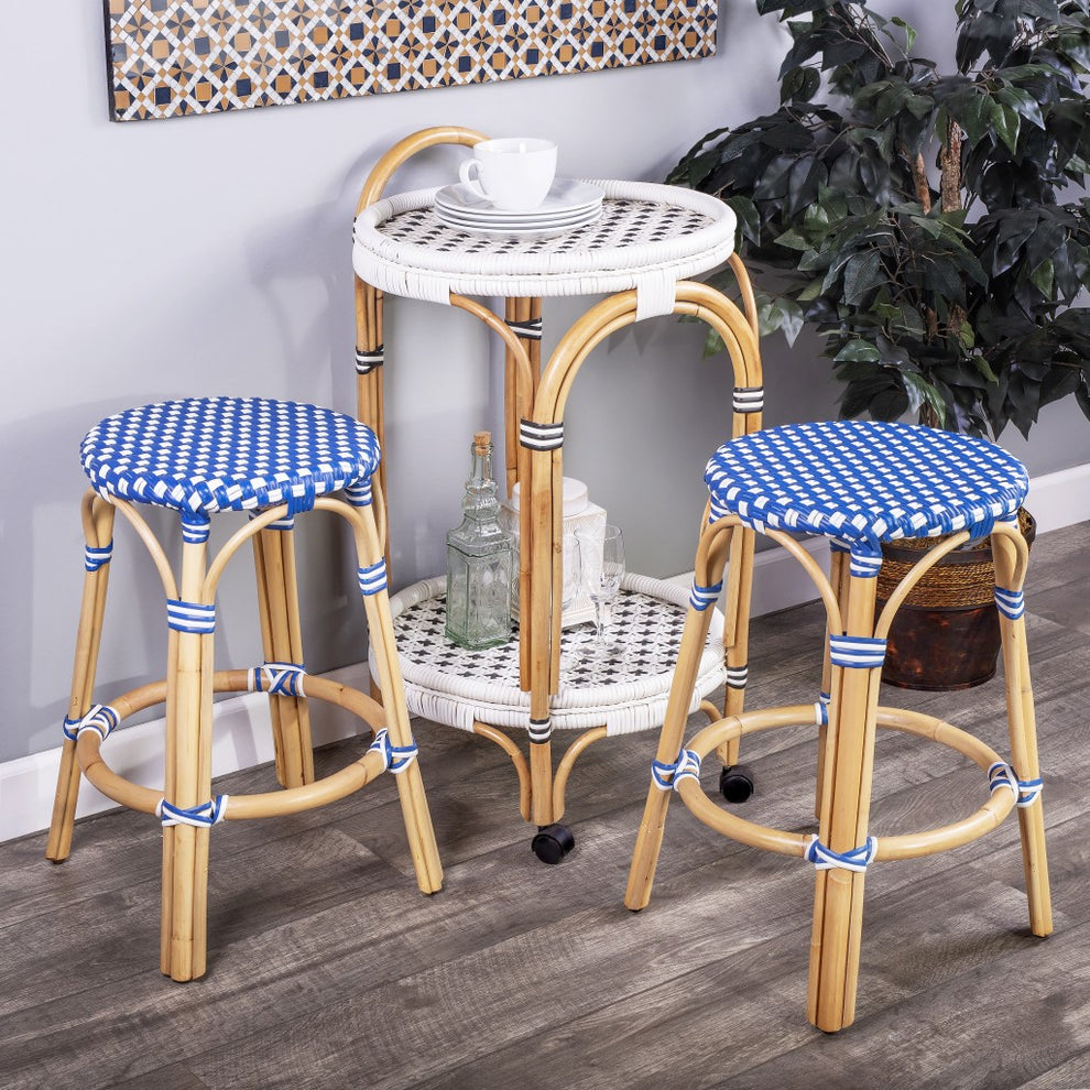 Midnight Blue And White Rattan Counter Stool By Homeroots | Counter Stools | Modishstore - 16
