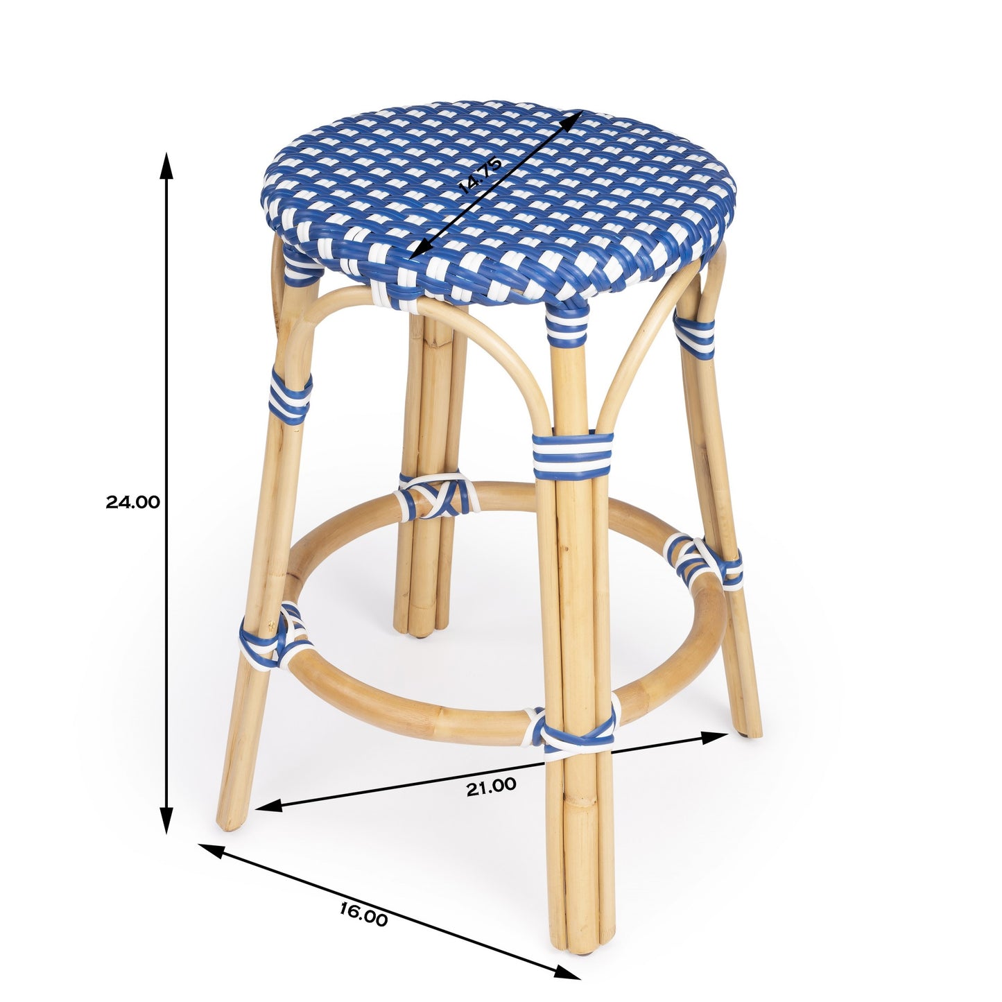 Midnight Blue And White Rattan Counter Stool By Homeroots | Counter Stools | Modishstore - 17