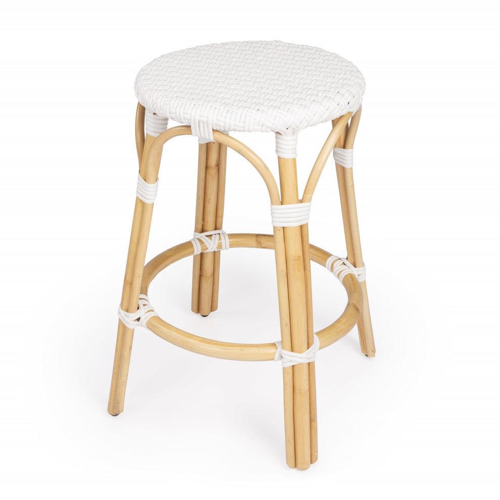 Midnight Blue And White Rattan Counter Stool By Homeroots | Counter Stools | Modishstore - 18