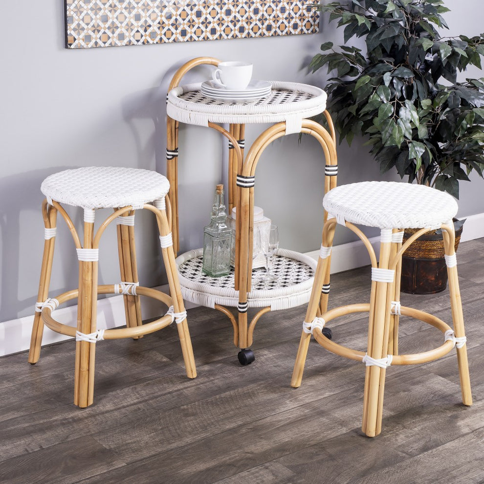 Midnight Blue And White Rattan Counter Stool By Homeroots | Counter Stools | Modishstore - 23