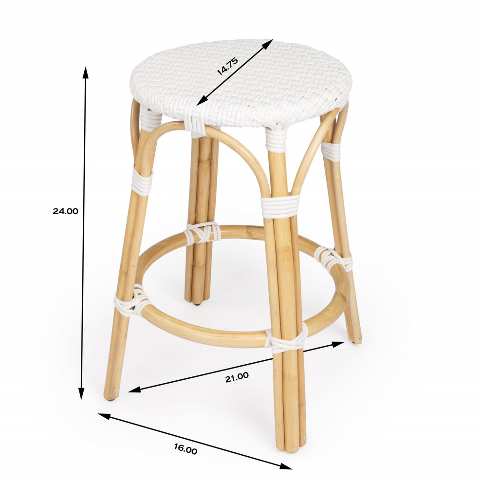 Midnight Blue And White Rattan Counter Stool By Homeroots | Counter Stools | Modishstore - 24