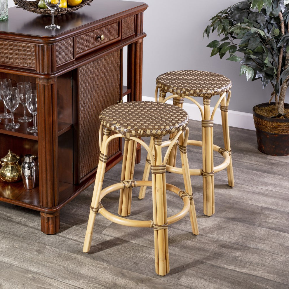 Midnight Blue And White Rattan Counter Stool By Homeroots | Counter Stools | Modishstore - 30