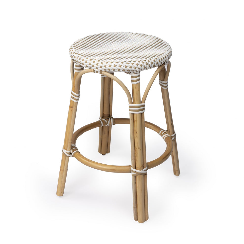 Midnight Blue And White Rattan Counter Stool By Homeroots | Counter Stools | Modishstore - 32