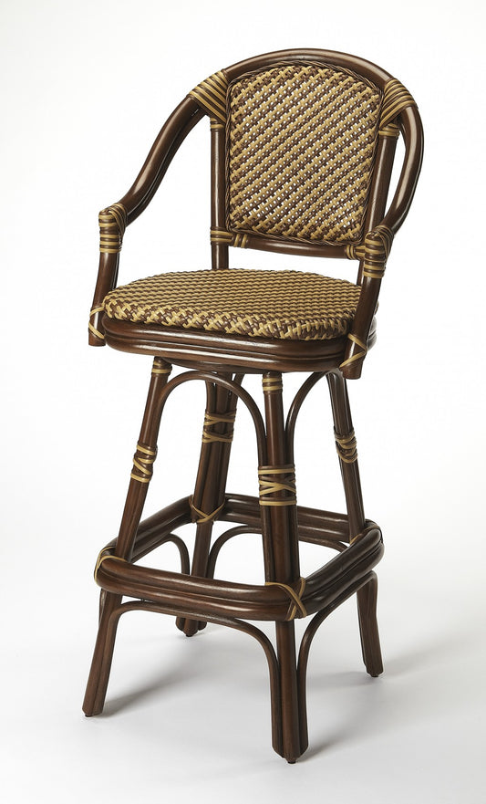 Dark Brown Rattan Bar Stool By Homeroots | Bar Stools | Modishstore