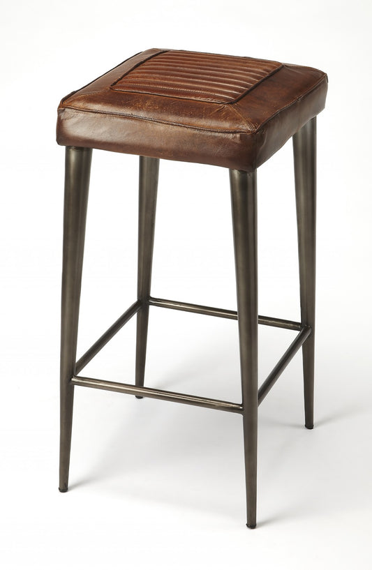 Brown Leather Bar Stool By Homeroots | Bar Stools | Modishstore
