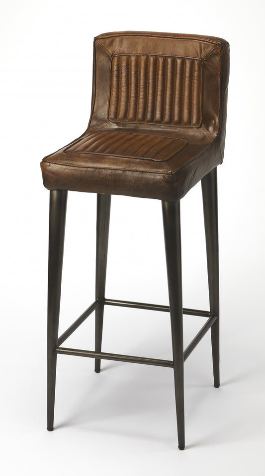 Dark Brown Leather Bar Stool By Homeroots - 389113 | Bar Stools | Modishstore