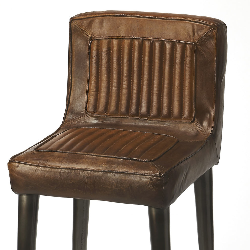 Dark Brown Leather Bar Stool By Homeroots - 389113 | Bar Stools | Modishstore - 3