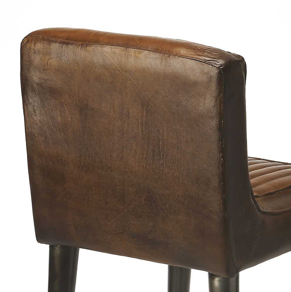 Dark Brown Leather Bar Stool By Homeroots - 389113 | Bar Stools | Modishstore - 4