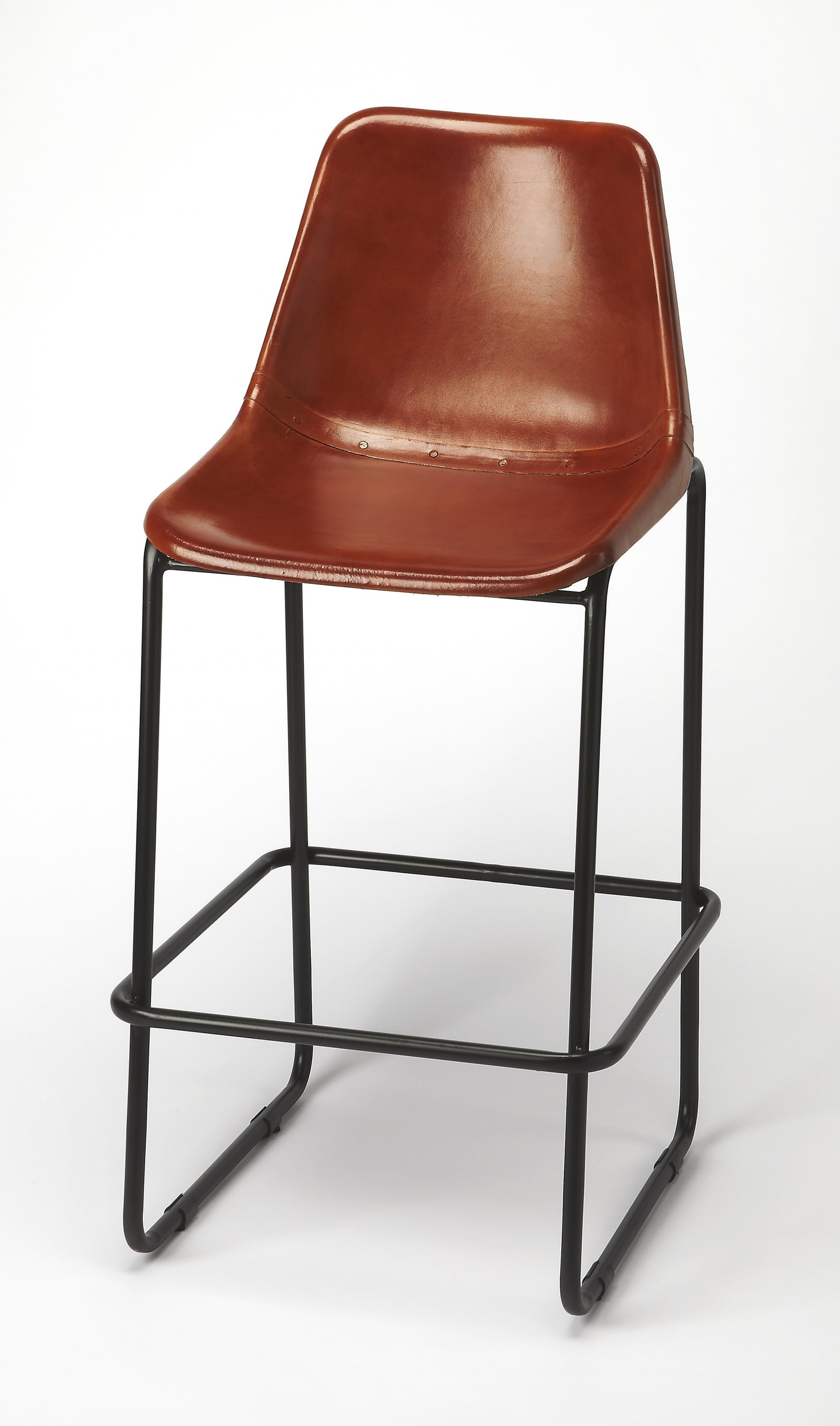 Brown Leather And Iron Bar Stool By Homeroots - 389114 | Bar Stools | Modishstore