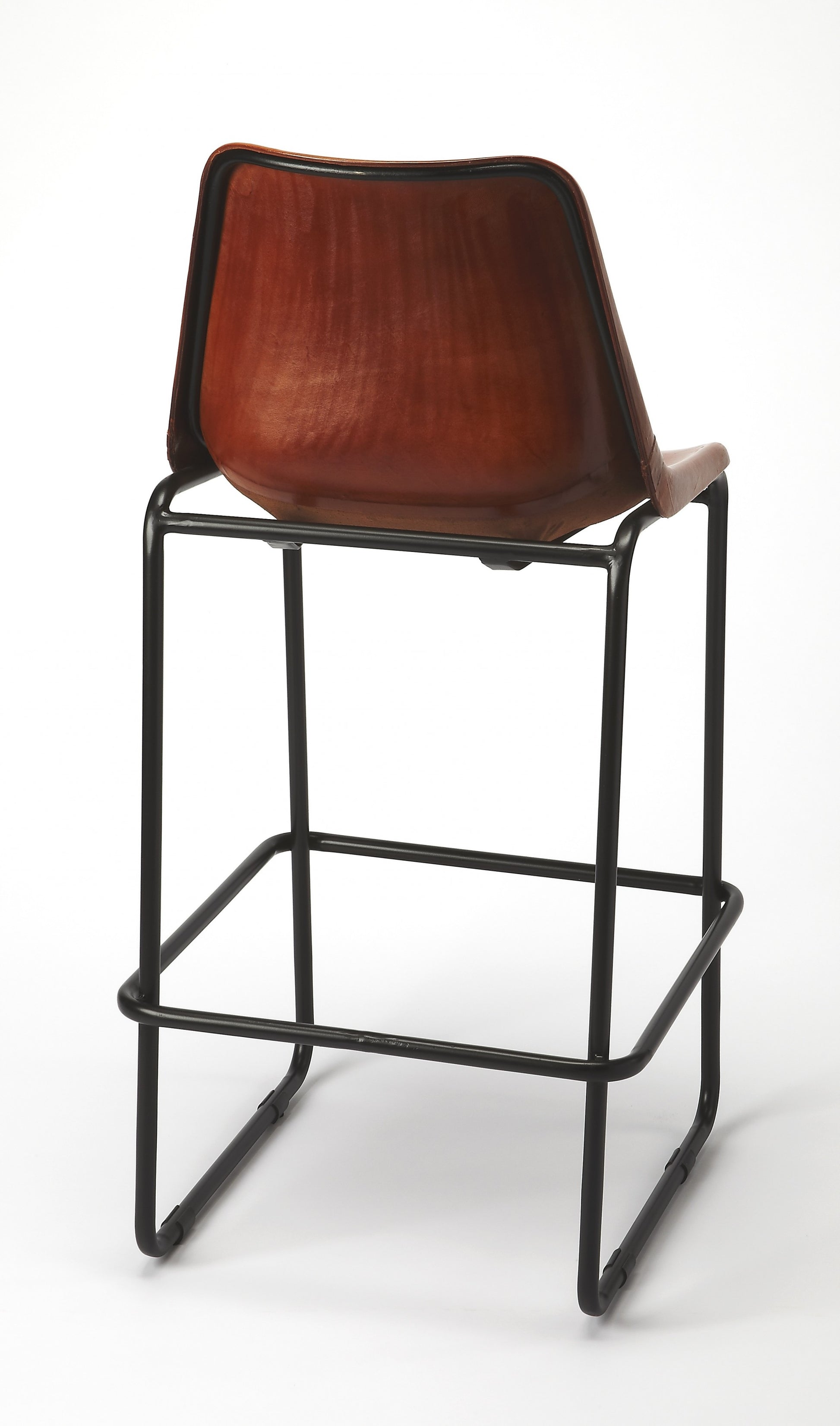 Brown Leather And Iron Bar Stool By Homeroots - 389114 | Bar Stools | Modishstore - 2
