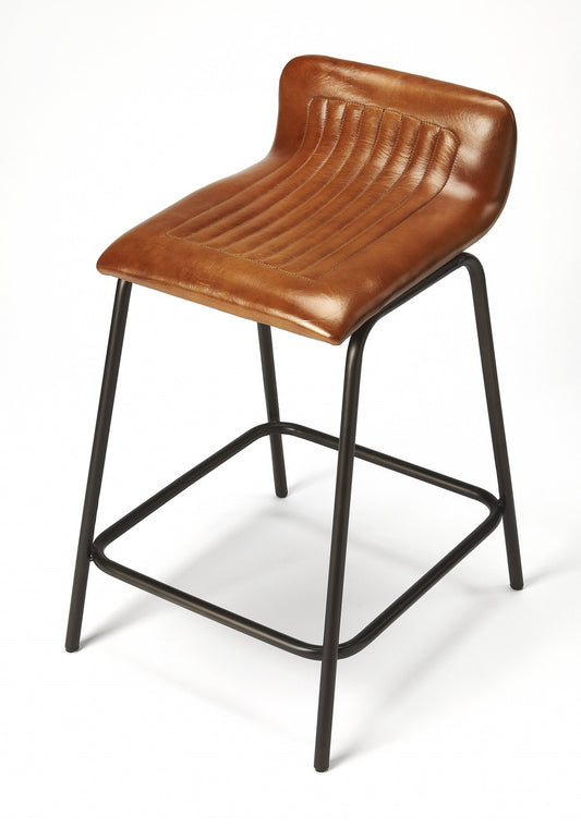 Brown Leather And Metal Counter Stool By Homeroots | Counter Stools | Modishstore