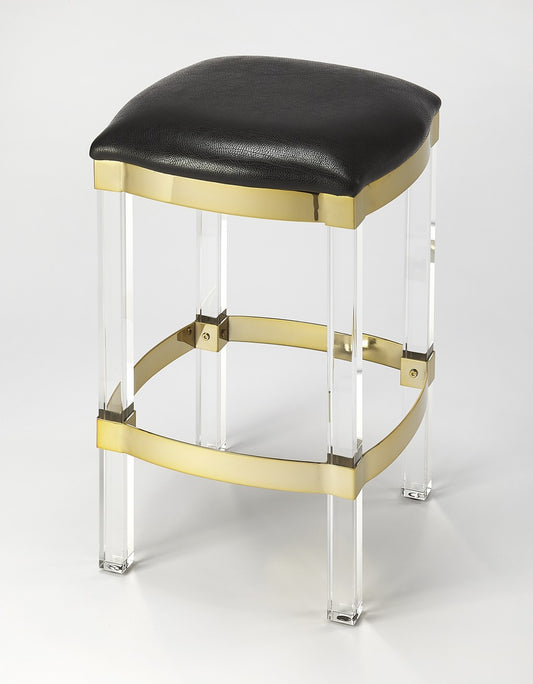 Acrylic And Black Leather Counter Stool By Homeroots | Counter Stools | Modishstore