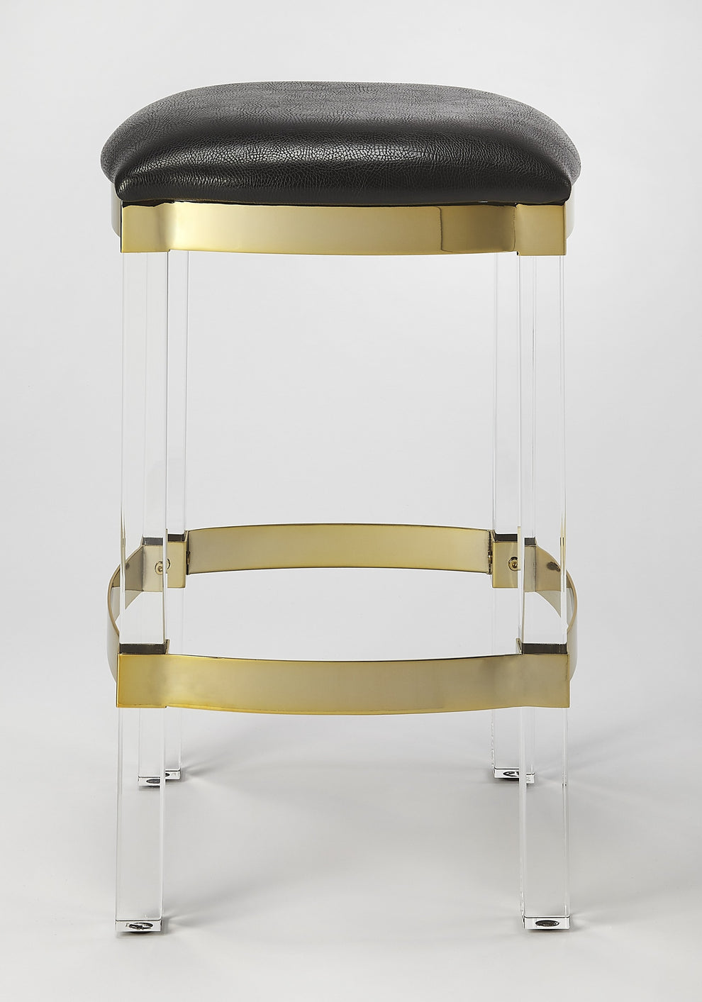 Acrylic And Black Leather Counter Stool By Homeroots | Counter Stools | Modishstore - 2