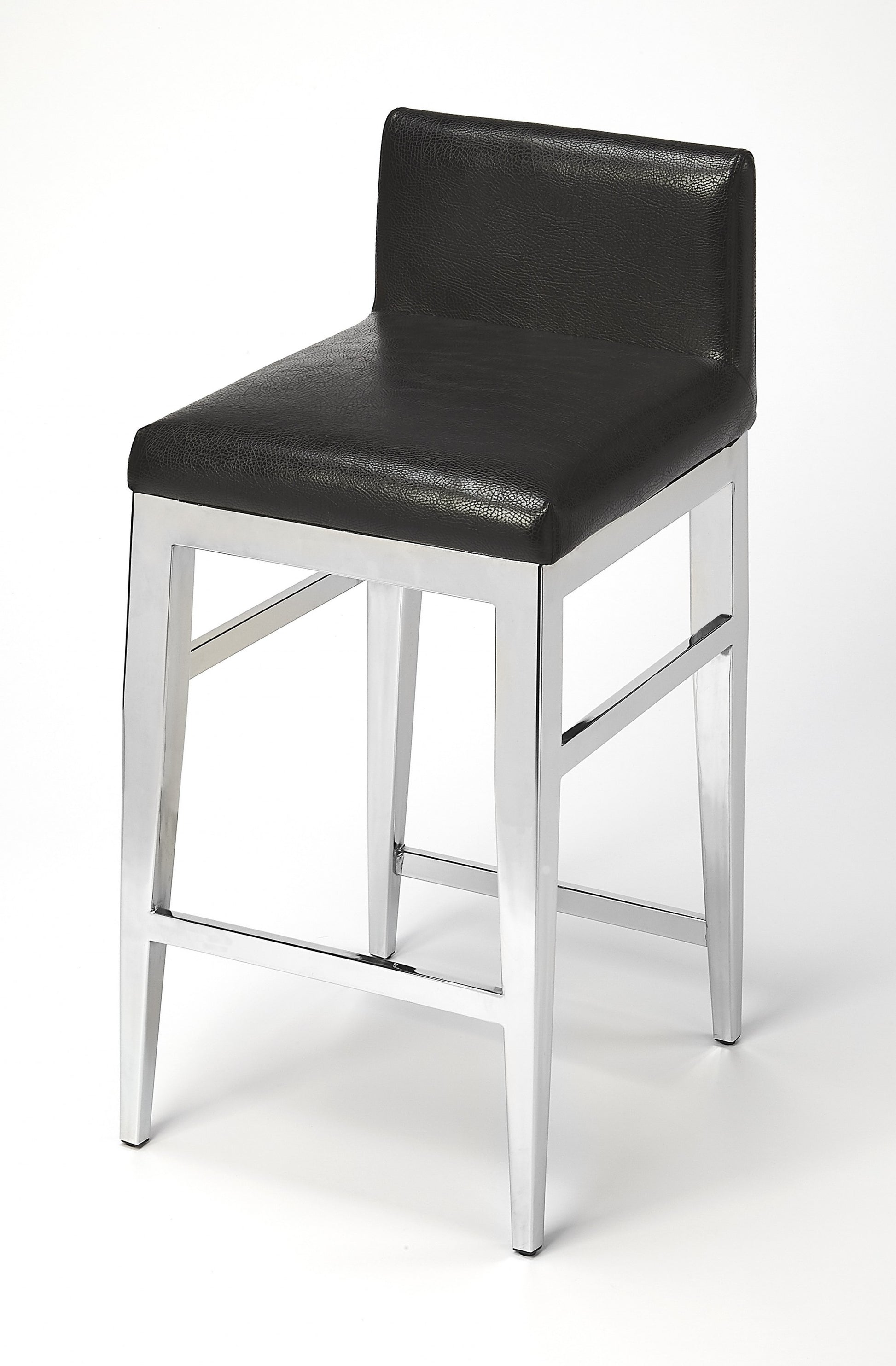 Stainless Steel And Black Faux Leather Counter Stool By Homeroots | Counter Stools | Modishstore