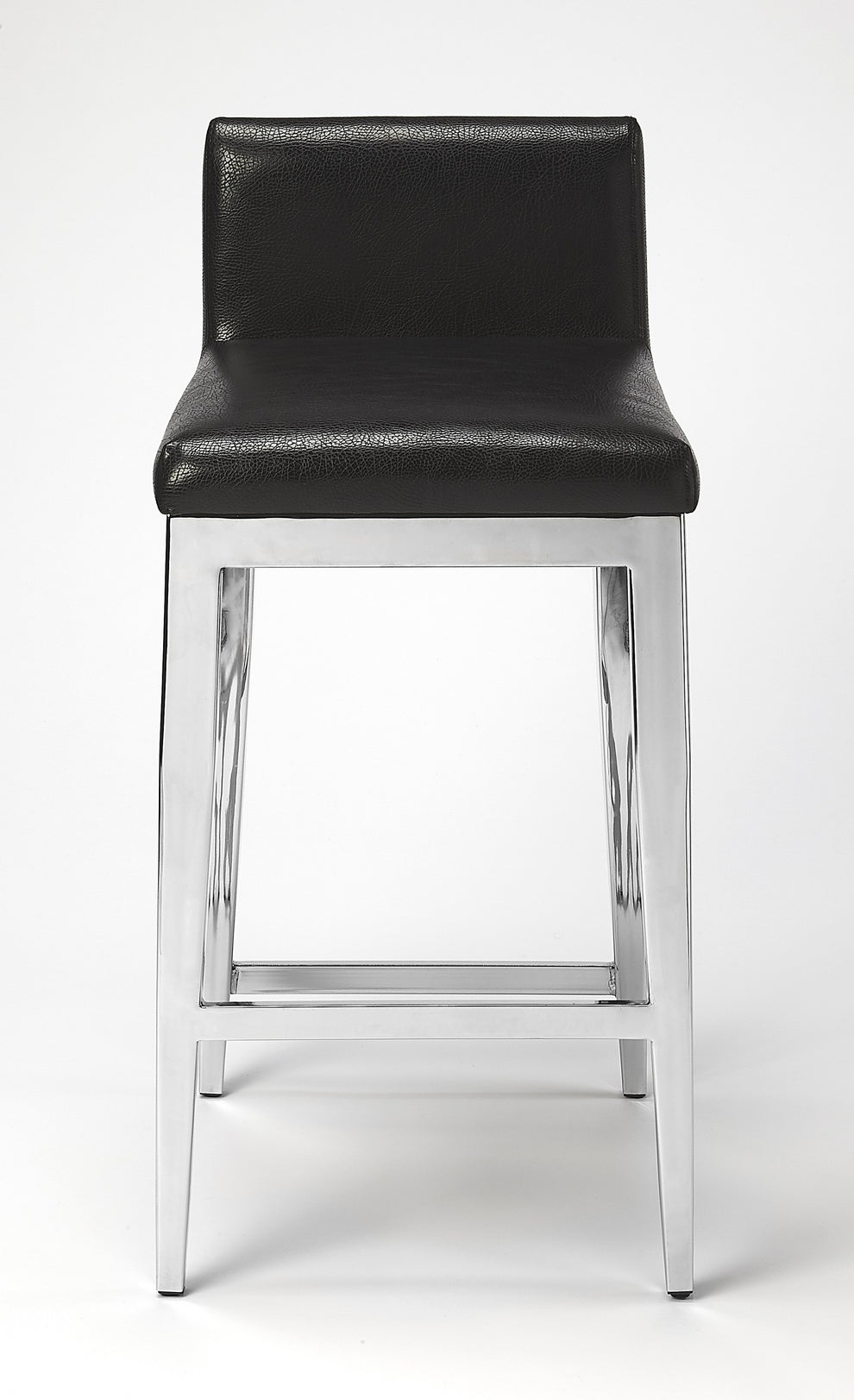 Stainless Steel And Black Faux Leather Counter Stool By Homeroots | Counter Stools | Modishstore - 3