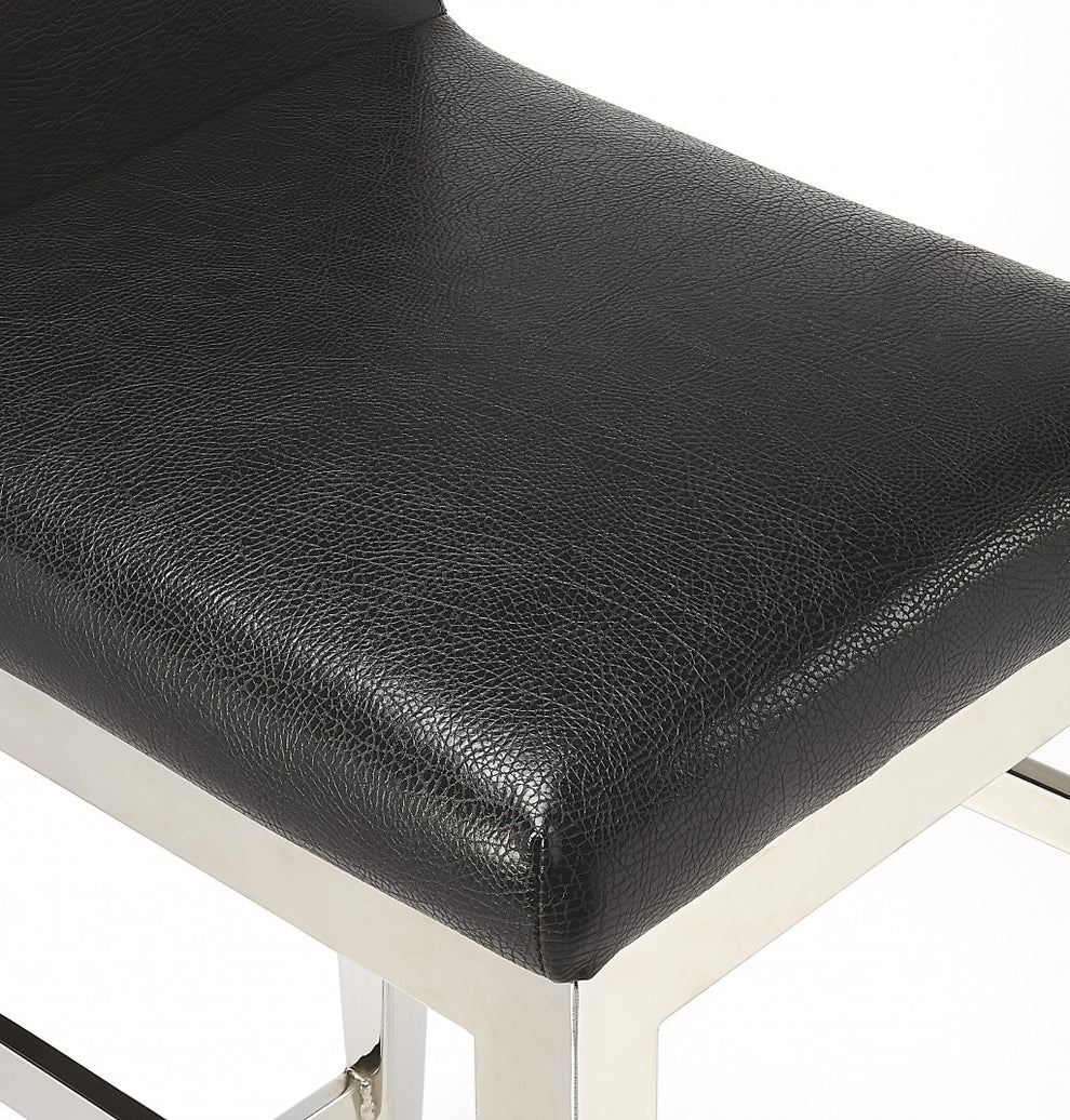 Stainless Steel And Black Faux Leather Counter Stool By Homeroots | Counter Stools | Modishstore - 5