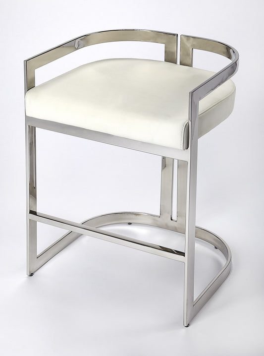 Nickel Plated White Faux Leather Counter Stool By Homeroots | Counter Stools | Modishstore