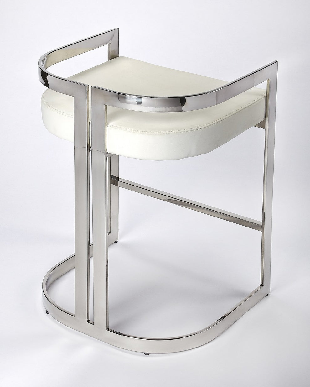 Nickel Plated White Faux Leather Counter Stool By Homeroots | Counter Stools | Modishstore - 2