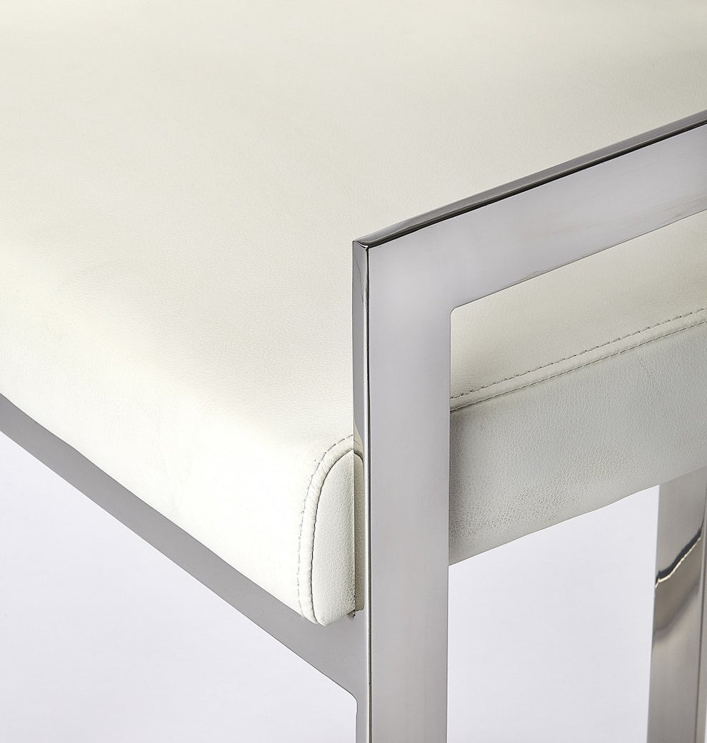 Nickel Plated White Faux Leather Counter Stool By Homeroots | Counter Stools | Modishstore - 3